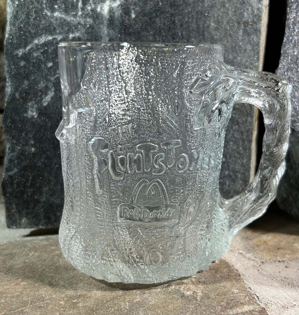 Vintage Flintstones Collectible McDonalds clear Glass Mug Stein